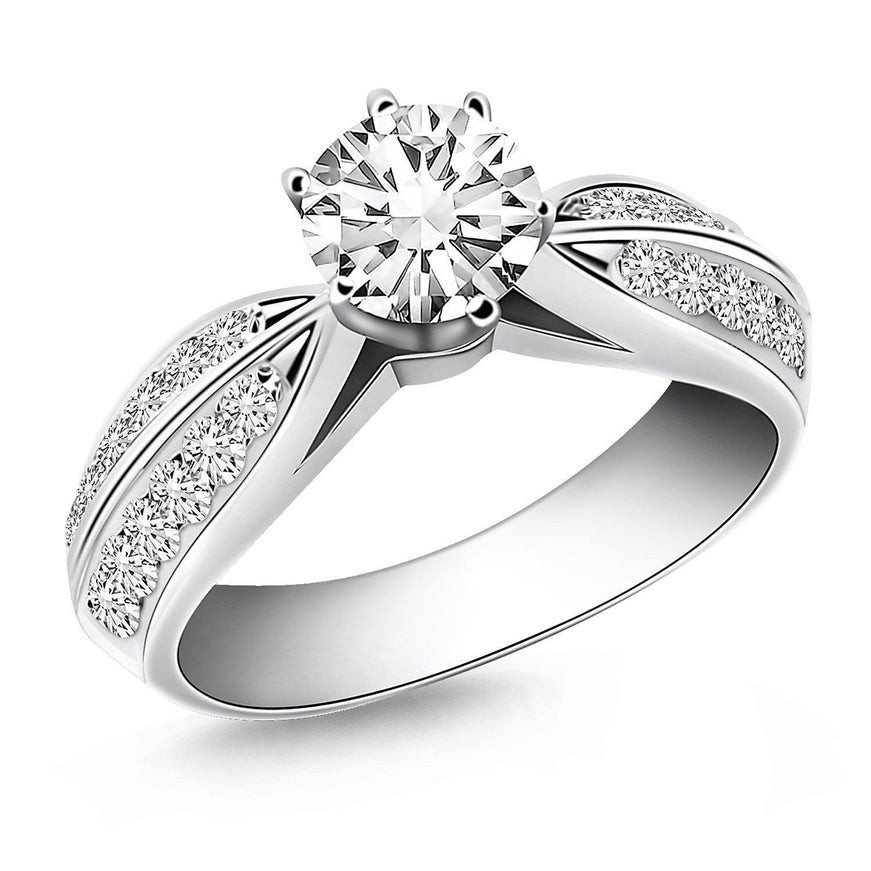 14k White Gold Cathedral Double Row Pave Diamond Engagement Ring - Ellie Belle