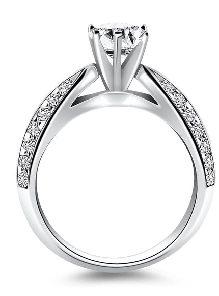 14k White Gold Cathedral Double Row Pave Diamond Engagement Ring - Ellie Belle