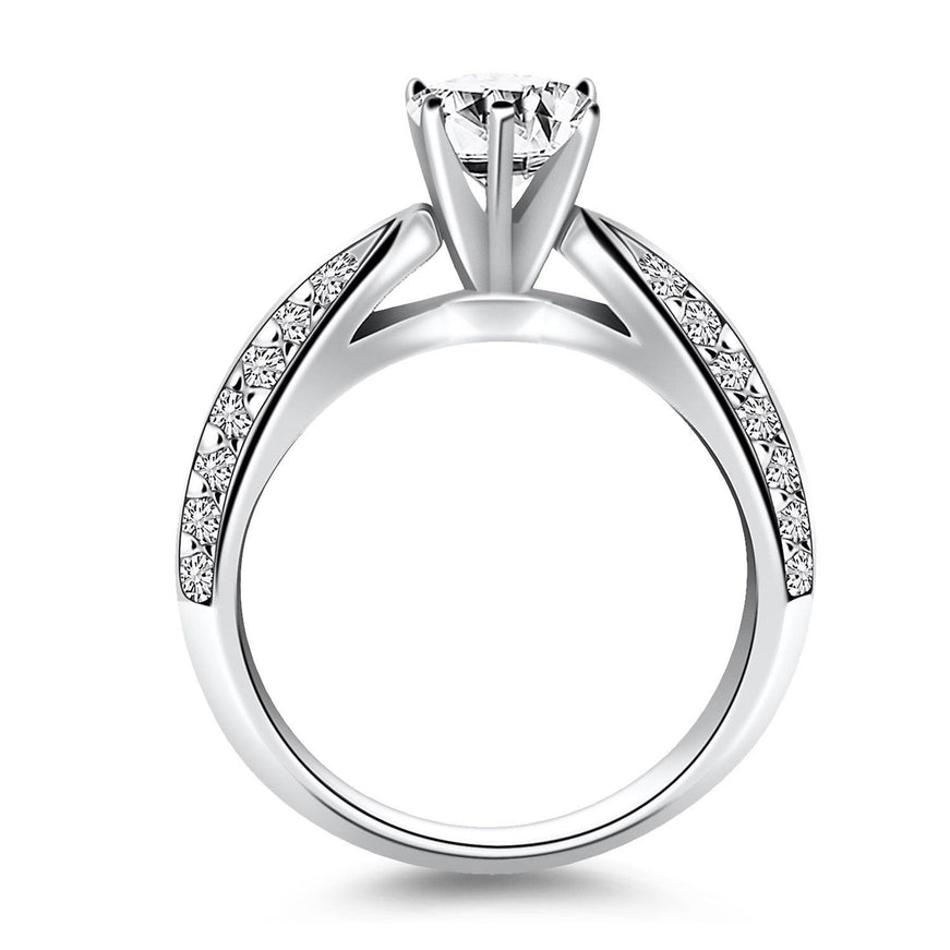 14k White Gold Cathedral Double Row Pave Diamond Engagement Ring - Ellie Belle