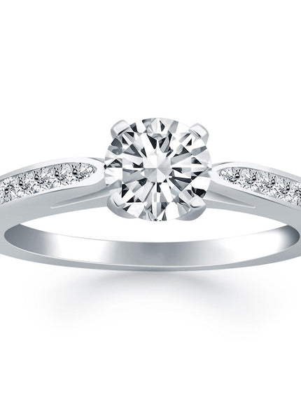 14k White Gold Cathedral Engagement Ring with Pave Diamonds - Ellie Belle