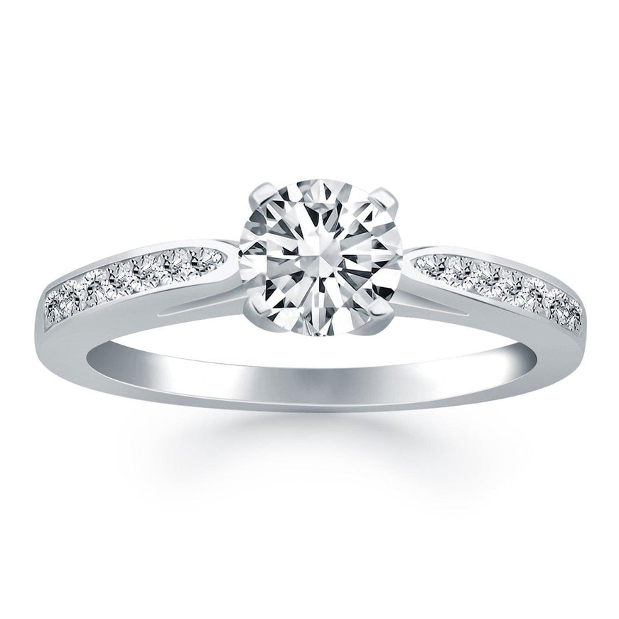 14k White Gold Cathedral Engagement Ring with Pave Diamonds - Ellie Belle