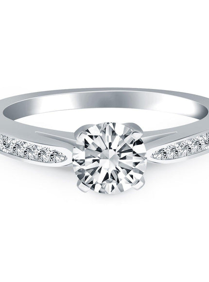 14k White Gold Cathedral Engagement Ring with Pave Diamonds - Ellie Belle