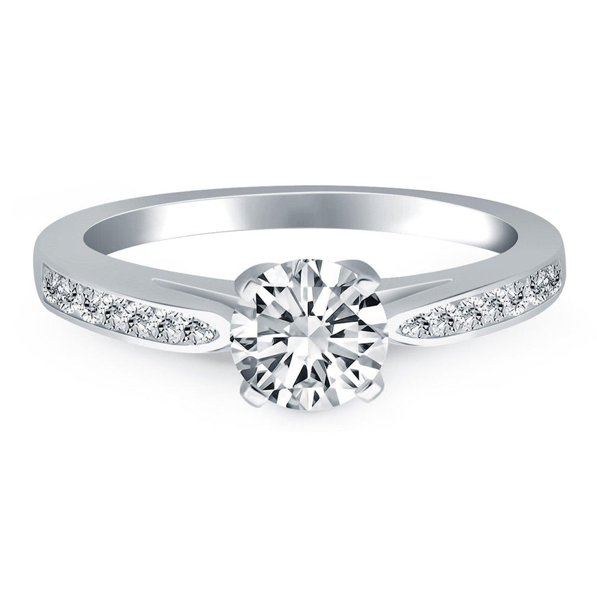 14k White Gold Cathedral Engagement Ring with Pave Diamonds - Ellie Belle