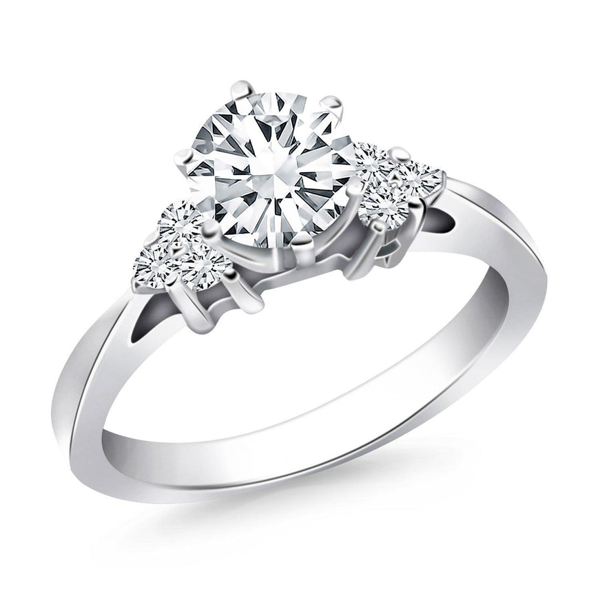 14k White Gold Cathedral Engagement Ring with Side Diamond Clusters - Ellie Belle