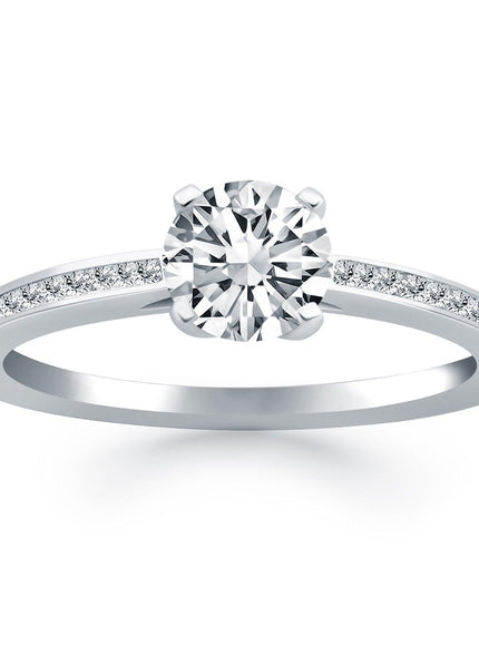 14k White Gold Channel Set Cathedral Engagement Ring - Ellie Belle