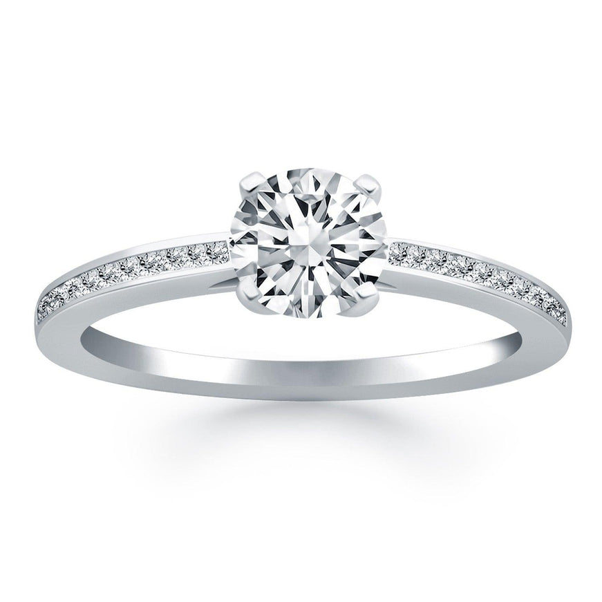 14k White Gold Channel Set Cathedral Engagement Ring - Ellie Belle