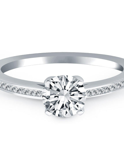 14k White Gold Channel Set Cathedral Engagement Ring - Ellie Belle