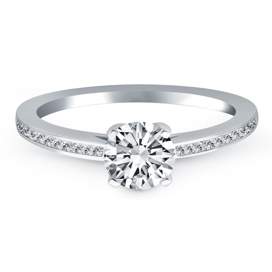 14k White Gold Channel Set Cathedral Engagement Ring - Ellie Belle