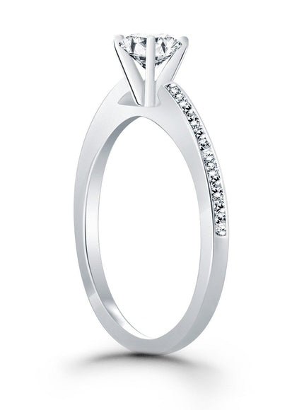 14k White Gold Channel Set Cathedral Engagement Ring - Ellie Belle