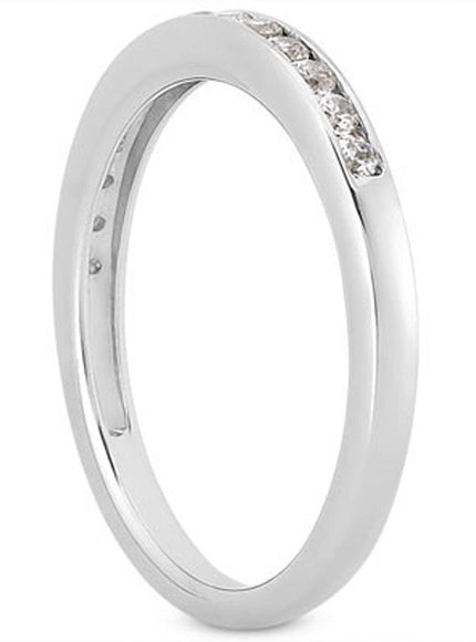 14k White Gold Channel Set Diamond Wedding Ring Band Set 1/3 Around - Ellie Belle