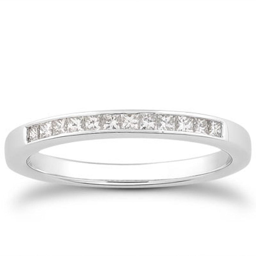 14k White Gold Channel Set Princess Diamond Wedding Ring Band - Ellie Belle