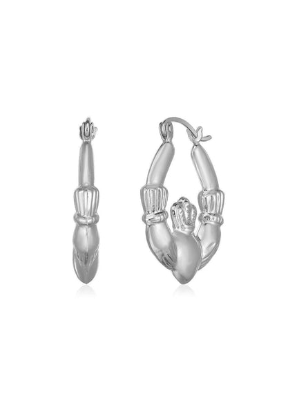 14K White Gold Claddagh Symbol Hoop Earrings - Ellie Belle