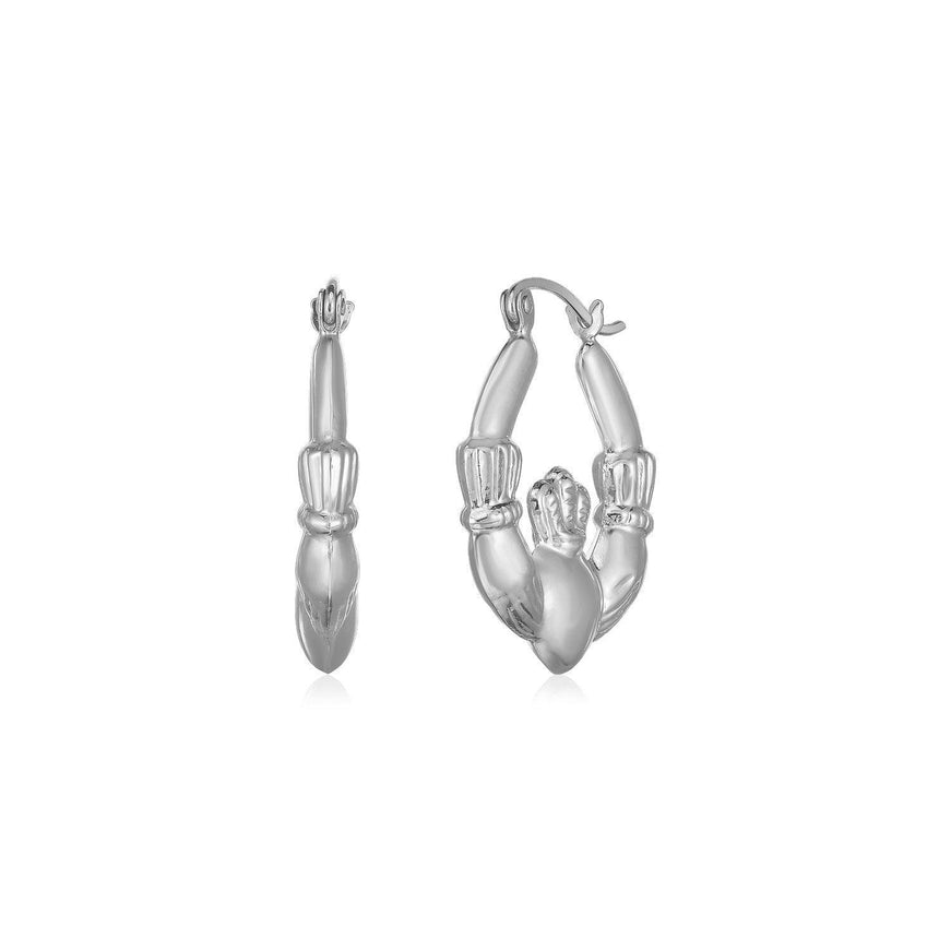 14K White Gold Claddagh Symbol Hoop Earrings - Ellie Belle