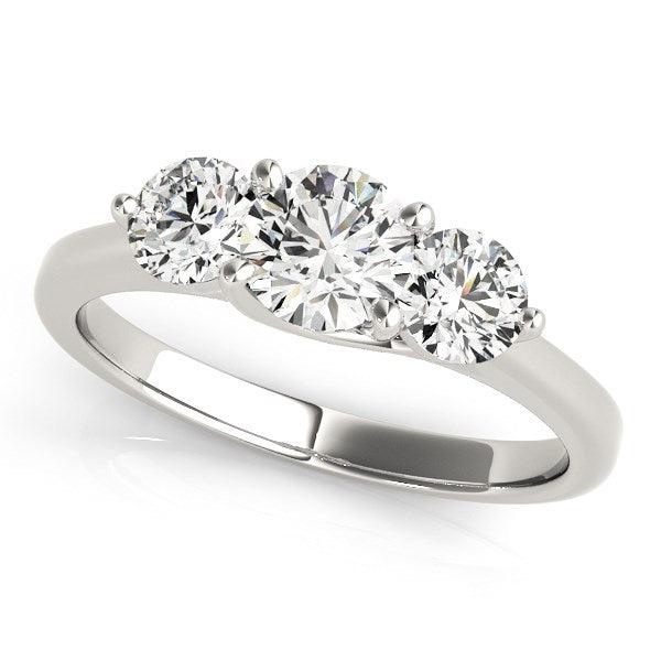 14k White Gold Classic 3 Stone Round Diamond Engagement Ring (1 cttw) - Ellie Belle