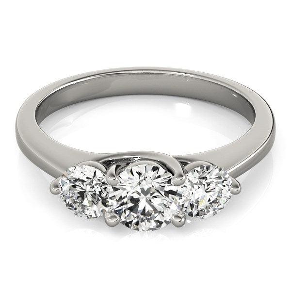 14k White Gold Classic 3 Stone Round Diamond Engagement Ring (1 cttw) - Ellie Belle