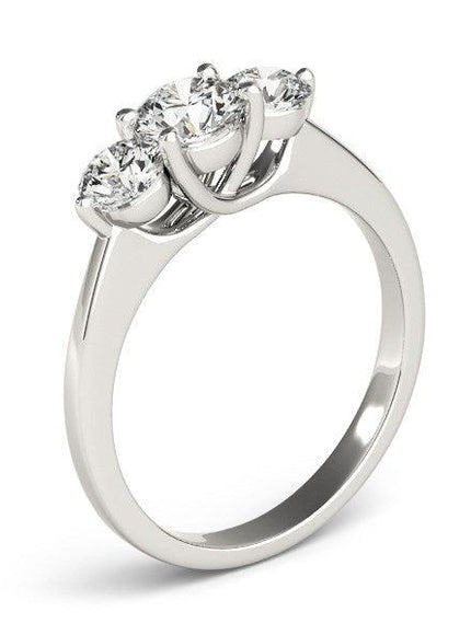 14k White Gold Classic 3 Stone Round Diamond Engagement Ring (1 cttw) - Ellie Belle