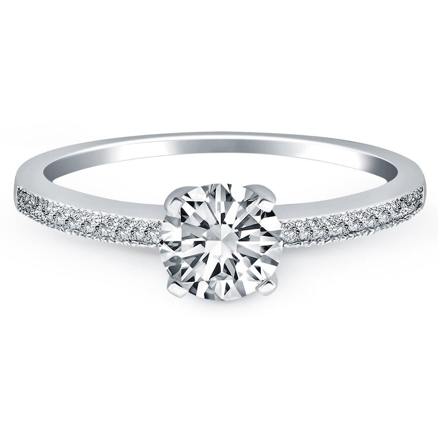 14k White Gold Classic Diamond Pave Solitaire Engagement Ring - Ellie Belle