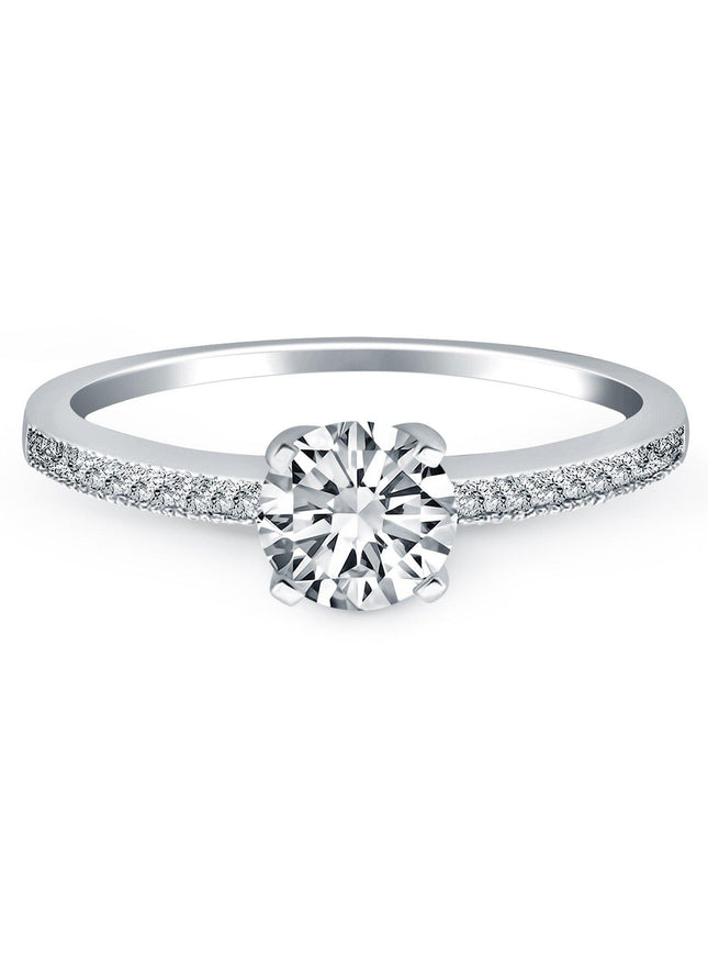 14k White Gold Classic Diamond Pave Solitaire Engagement Ring - Ellie Belle