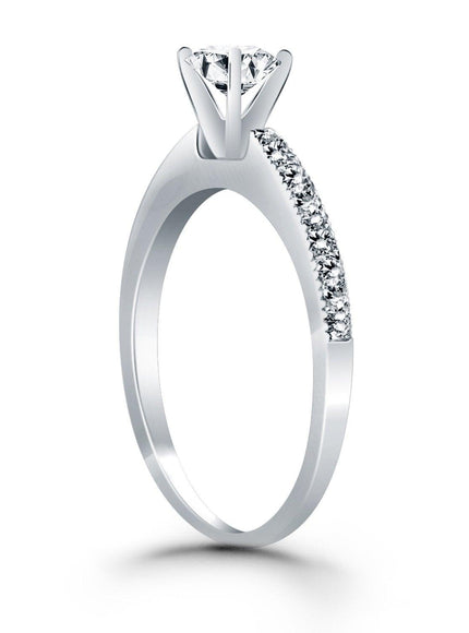 14k White Gold Classic Diamond Pave Solitaire Engagement Ring - Ellie Belle