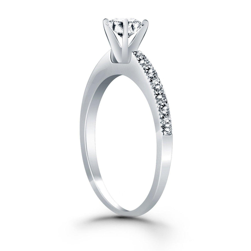 14k White Gold Classic Diamond Pave Solitaire Engagement Ring - Ellie Belle