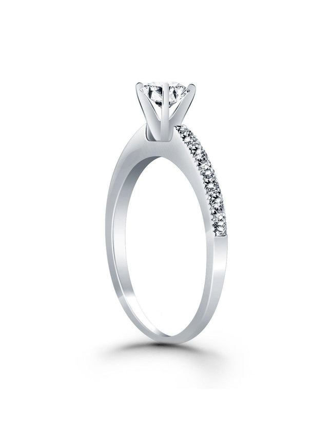14k White Gold Classic Diamond Pave Solitaire Engagement Ring - Ellie Belle