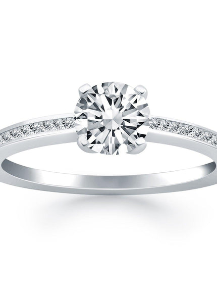 14k White Gold Classic Pave Diamond Band Engagement Ring - Ellie Belle