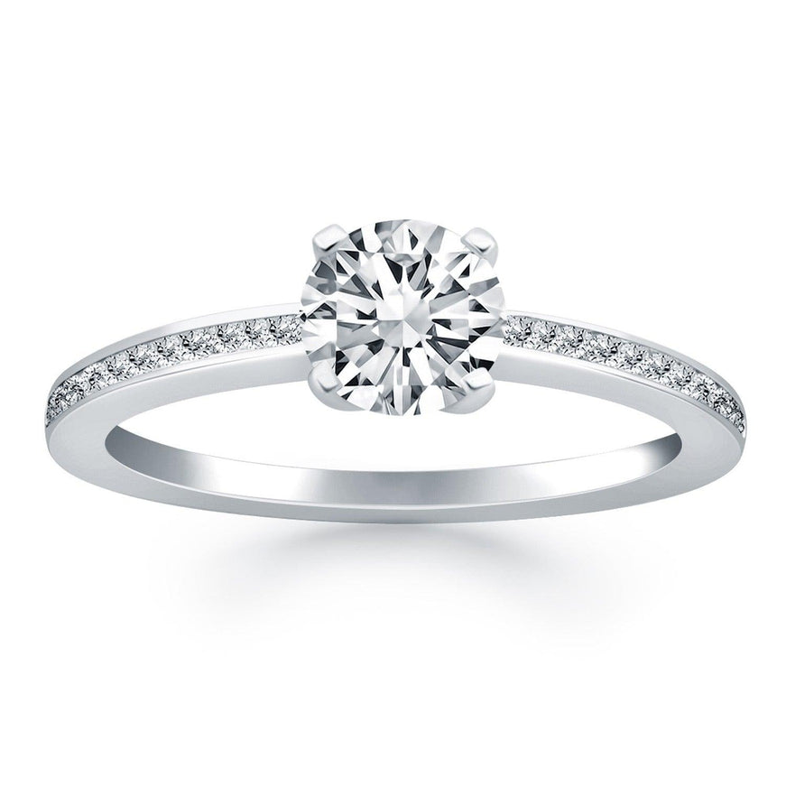 14k White Gold Classic Pave Diamond Band Engagement Ring - Ellie Belle