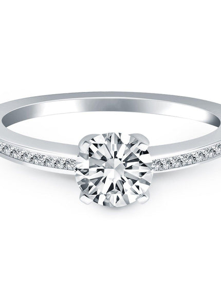 14k White Gold Classic Pave Diamond Band Engagement Ring - Ellie Belle