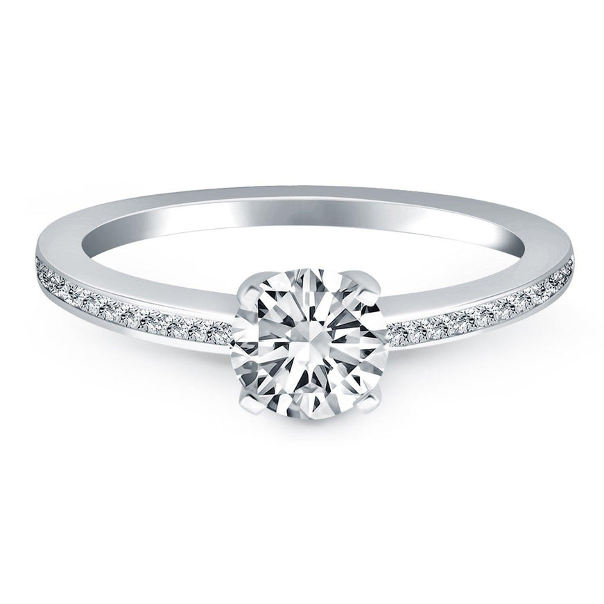 14k White Gold Classic Pave Diamond Band Engagement Ring - Ellie Belle