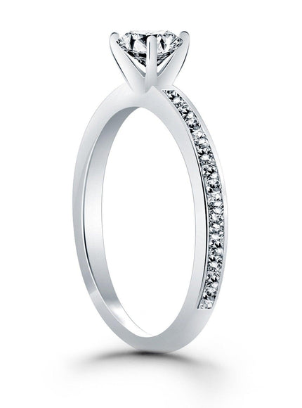 14k White Gold Classic Pave Diamond Band Engagement Ring - Ellie Belle