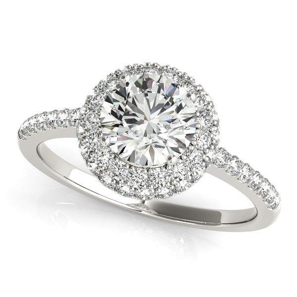 14k White Gold Classic Round Diamond Pave Design Engagement Ring (1 1/2 cttw) - Ellie Belle