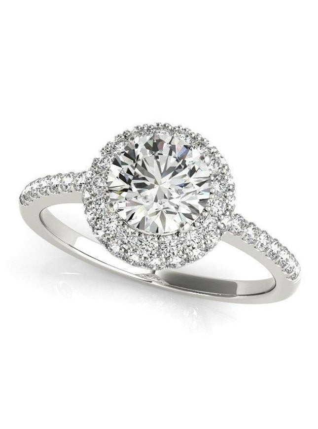 14k White Gold Classic Round Diamond Pave Design Engagement Ring (1 1/2 cttw) - Ellie Belle