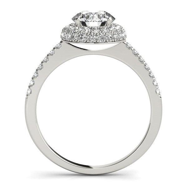 14k White Gold Classic Round Diamond Pave Design Engagement Ring (1 1/2 cttw) - Ellie Belle