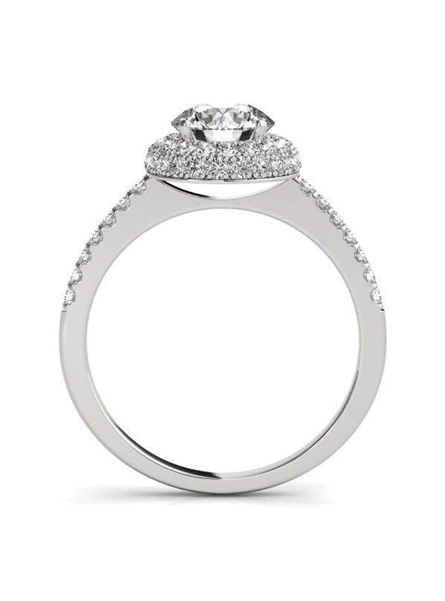 14k White Gold Classic Round Diamond Pave Design Engagement Ring (1 1/2 cttw) - Ellie Belle