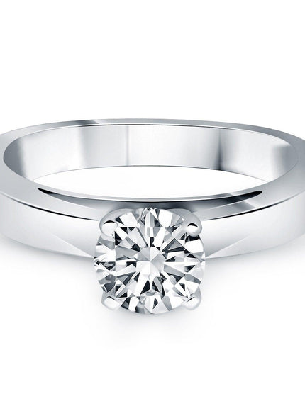 14k White Gold Classic Wide Band Cathedral Solitaire Engagement Ring - Ellie Belle