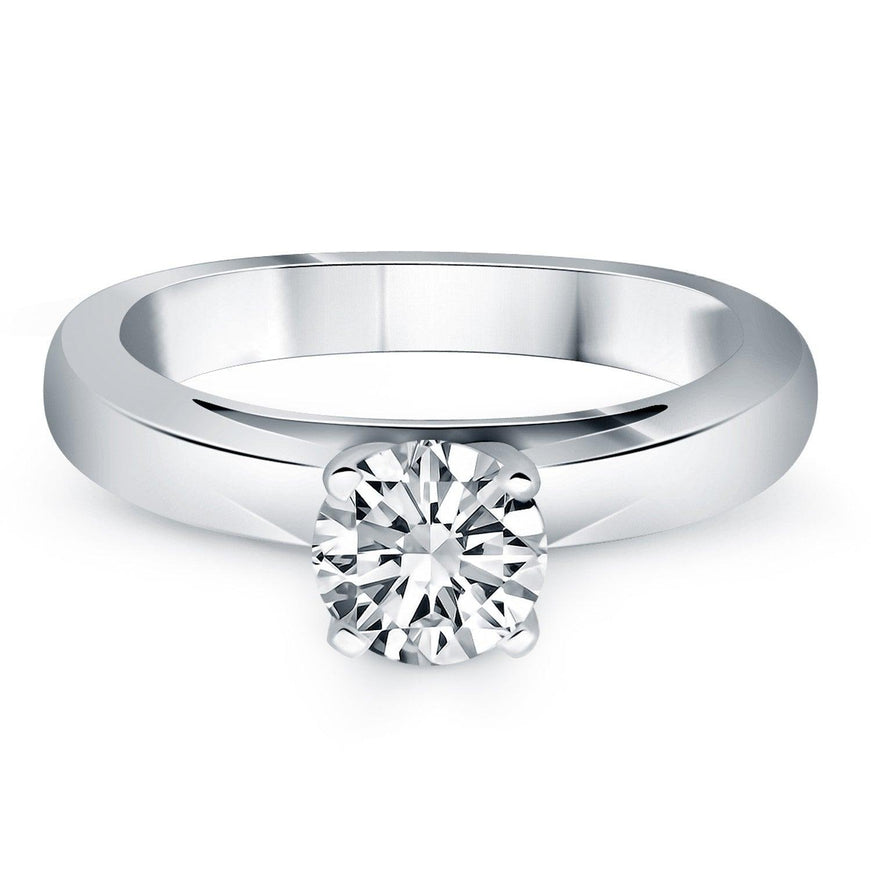 14k White Gold Classic Wide Band Cathedral Solitaire Engagement Ring - Ellie Belle