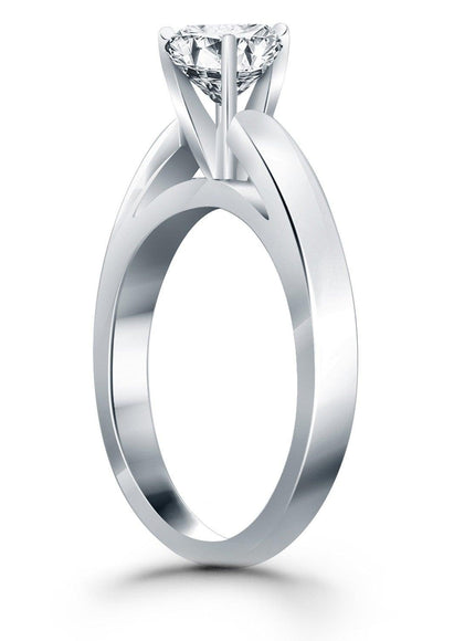 14k White Gold Classic Wide Band Cathedral Solitaire Engagement Ring - Ellie Belle