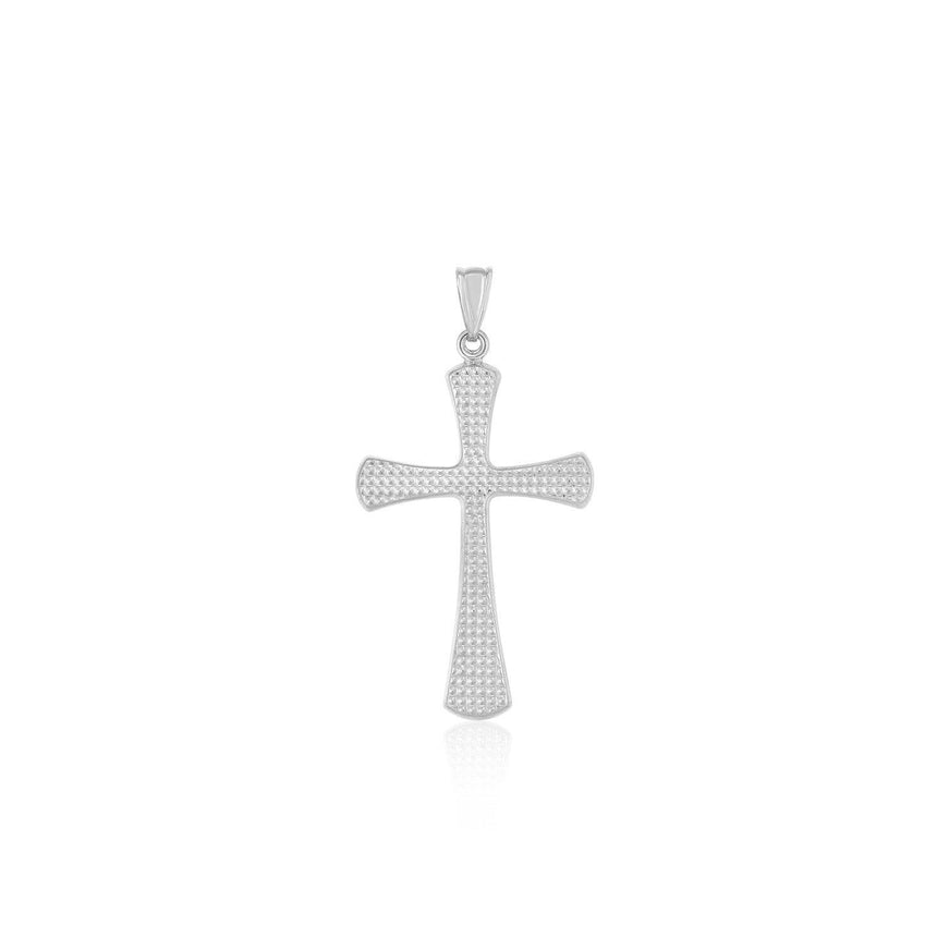 14k White Gold Cross Pendant with Beaded Texture - Ellie Belle