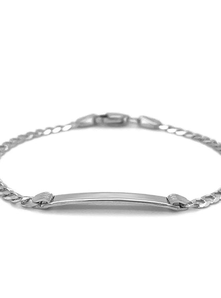 14k White Gold Curb Link Chain Polished Children's ID Bracelet - Ellie Belle