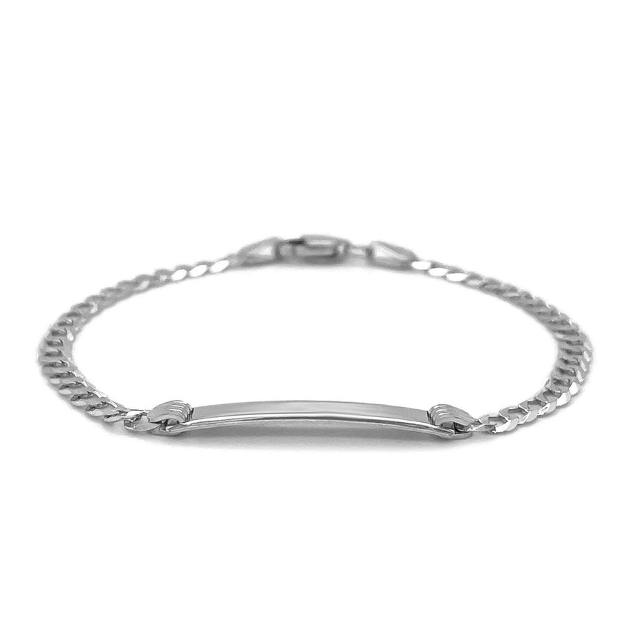 14k White Gold Curb Link Chain Polished Children's ID Bracelet - Ellie Belle