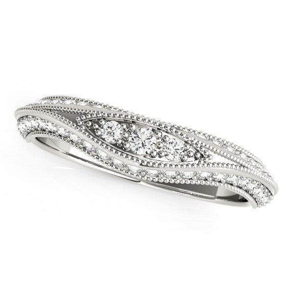 14k White Gold Curved Antique Style Diamond Wedding Ring (1/3 cttw) - Ellie Belle