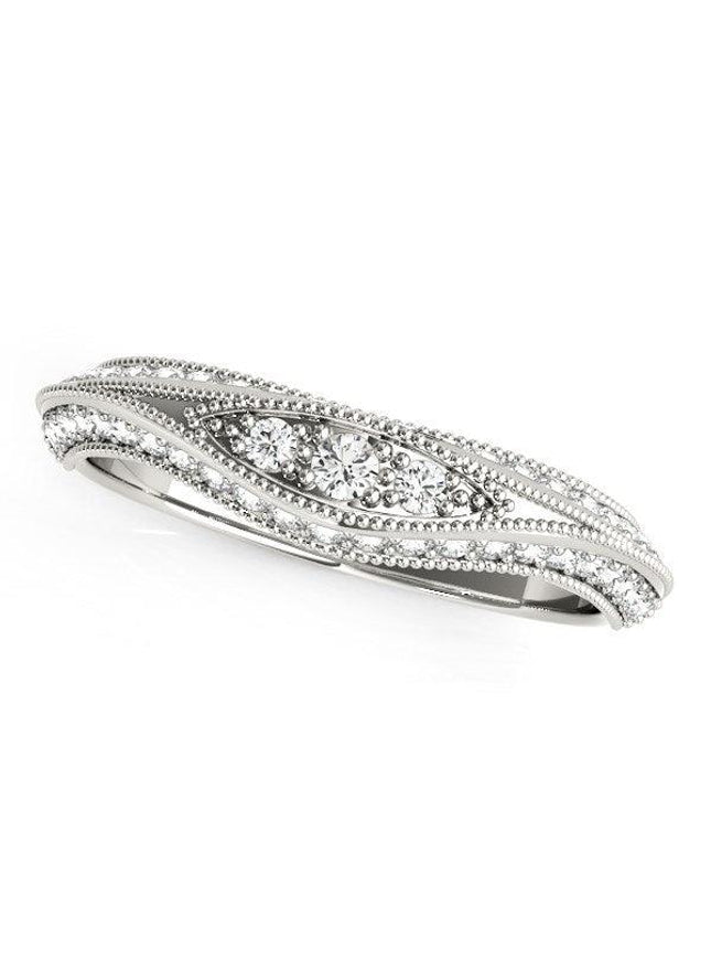 14k White Gold Curved Antique Style Diamond Wedding Ring (1/3 cttw) - Ellie Belle