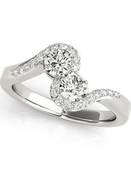 14k White Gold Curved Band Style Two Diamond Ring (5/8 cttw) - Ellie Belle