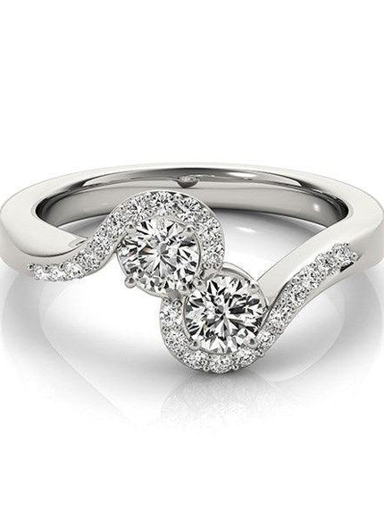 14k White Gold Curved Band Style Two Diamond Ring (5/8 cttw) - Ellie Belle