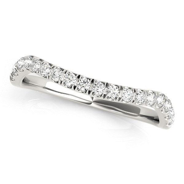 14k White Gold Curved Design Diamond Wedding Band (1/4 cttw) - Ellie Belle