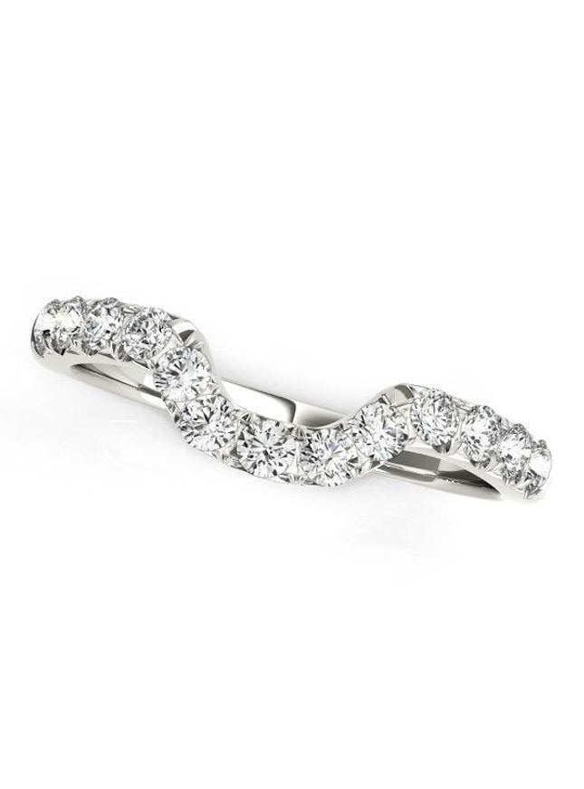 14k White Gold Curved Design Pave Diamond Wedding Ring (1/6 cttw) - Ellie Belle