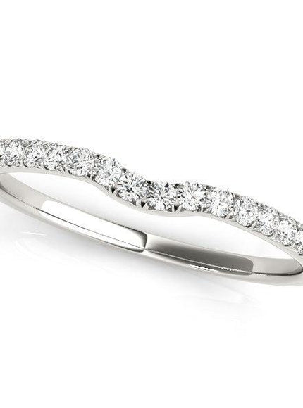 14k White Gold Curved Pave Setting Diamond Wedding Ring (1/8 cttw) - Ellie Belle