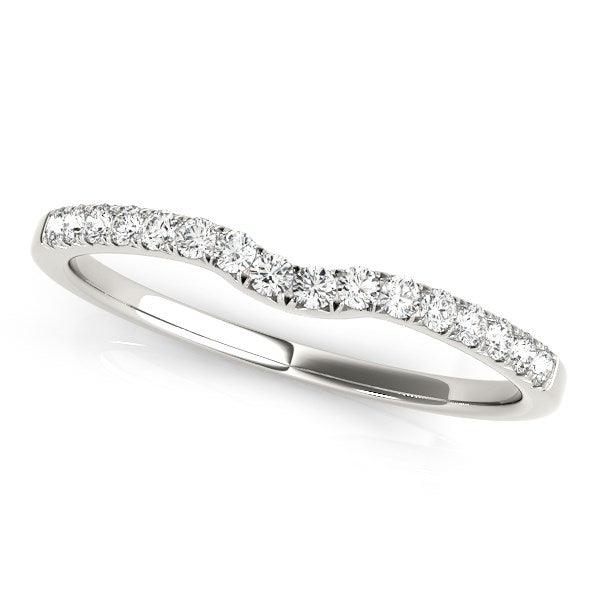 14k White Gold Curved Pave Setting Diamond Wedding Ring (1/8 cttw) - Ellie Belle