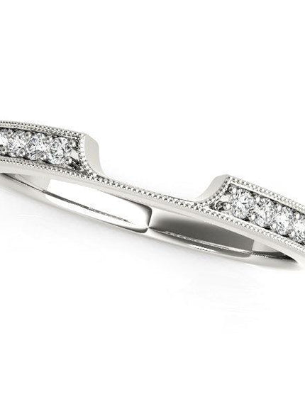 14k White Gold Curved Section Antique Style Diamond Wedding Band (1/8 cttw) - Ellie Belle