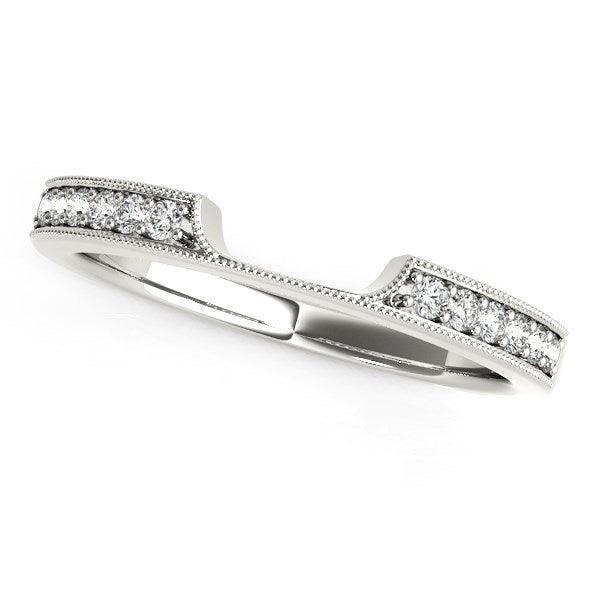 14k White Gold Curved Section Antique Style Diamond Wedding Band (1/8 cttw) - Ellie Belle